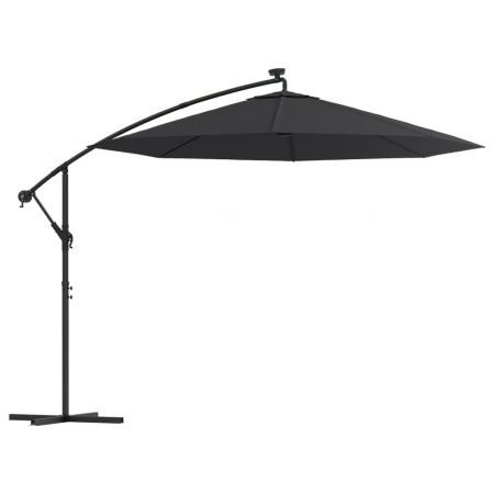 Cantilever Umbrella with LED Lights and Steel Pole 300 cm Black