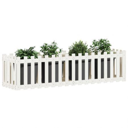 Garden Raised Bed with Fence Design White 200x50x50 cm Solid Wood Pine