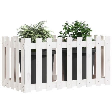 Garden Raised Bed with Fence Design White 100x50x50 cm Solid Wood Pine