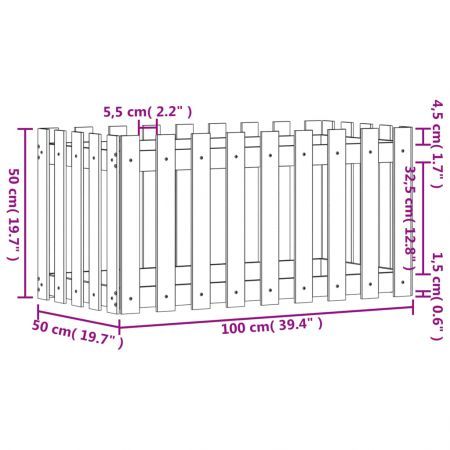 Garden Raised Bed with Fence Design White 100x50x50 cm Solid Wood Pine