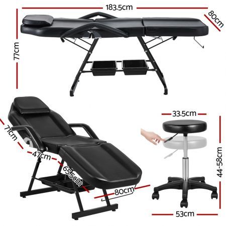 Zenses Massage Table Adjustable Salon Bed Chair 3-Fold Black