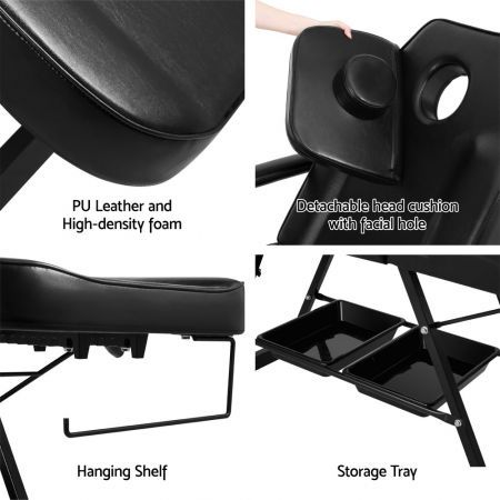 Zenses Massage Table Adjustable Salon Bed Chair 3-Fold Black