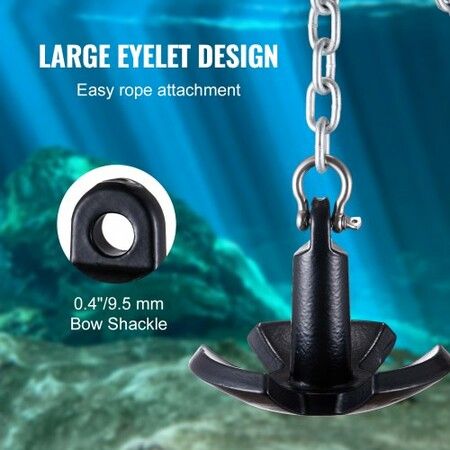 River Anchor, 12 LBS Boat Anchor Cast Iron Black Vinyl-Coated with Shackle, Marine Grade Mushroom Anchor for Boats Up To 10 ft, Impressive Holding Power in River and Mud Bottom Lakes