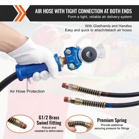 12FT Semi Truck Air Lines Kit with 2PCS Glad Hands, 3-in-1 Air Hoses & 7 Way ABS Electric Power Line, with 2PCS Gladhand Handles, 4PCS Seals and Tender Spring Kit for Semi Truck Trailer Tractor