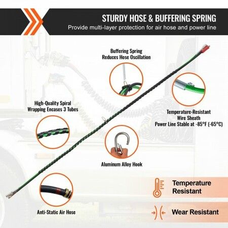 12FT Semi Truck Air Lines Kit with 2PCS Glad Hands, 3-in-1 Air Hoses & 7 Way ABS Electric Power Line, with 2PCS Gladhand Handles, 4PCS Seals and Tender Spring Kit for Semi Truck Trailer Tractor