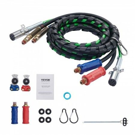 12FT Semi Truck Air Lines Kit with 2PCS Glad Hands, 3-in-1 Air Hoses & 7 Way ABS Electric Power Line, with 2PCS Gladhand Handles, 4PCS Seals and Tender Spring Kit for Semi Truck Trailer Tractor