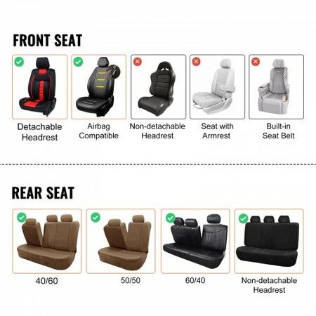 Seat Covers, Universal Car Seat Covers Full Set Seats, Front and Rear Seat, 13pcs Faux Leather Seat Cover, Full Enclosed Design, Detachable Headrest and Airbag Compatible, for Most Car SUV Truck