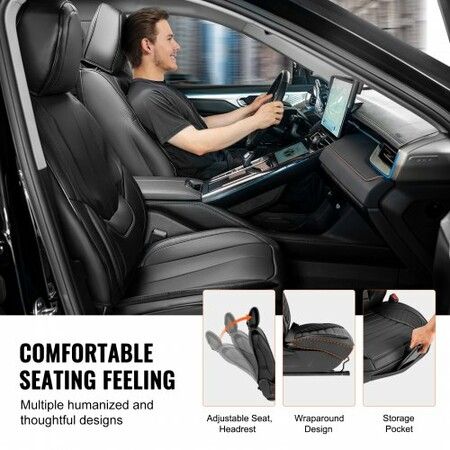 Seat Covers, Universal Car Seat Covers Full Set Seats, Front and Rear Seat, 13pcs Faux Leather Seat Cover, Full Enclosed Design, Detachable Headrest and Airbag Compatible, for Most Car SUV Truck