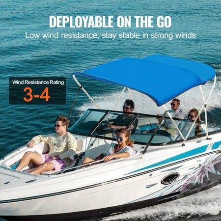 3 Bow Bimini Top Boat Cover, 900D Polyester Canopy with 1" Aluminum Alloy Frame, Waterproof and Sun Shade, Includes Storage Boot, 2 Support Poles, 4 Straps, 182.88'L x 116.84"H x 170.18"-182.88"