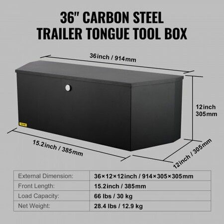 Trailer Tongue Box, Carbon Steel Tongue Box Tool Chest, Heavy Duty Trailer Box Storage with Lock and Keys, Utility Trailer Tongue Tool Box for Pickup Truck Bed, RV Trailer, 91.44cmx30.48 cmx30.4,36"x12"x12"