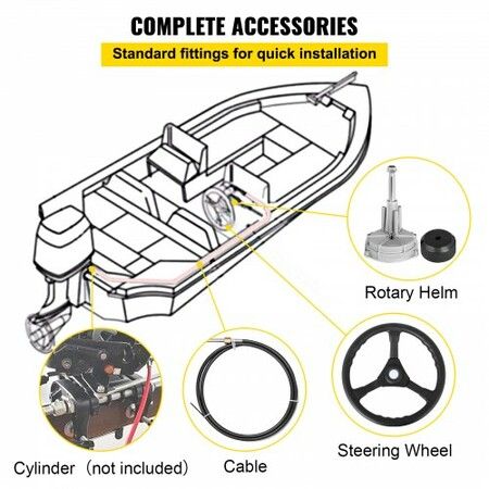 Outboard Steering System 13' Outboard Rotary Steering System 13 Feet Boat Steering Cable with 13" Wheel Durable Marine Steering System