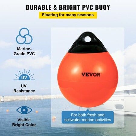 Boat Buoy Balls, 15\" Diameter Inflatable Heavy-Duty Marine-Grade PVC Marker Buoys, Round Boat Mooring Buoys, Anchoring, Rafting, Marking, Fishing, Orange