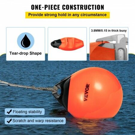 Boat Buoy Balls, 15\" Diameter Inflatable Heavy-Duty Marine-Grade PVC Marker Buoys, Round Boat Mooring Buoys, Anchoring, Rafting, Marking, Fishing, Orange