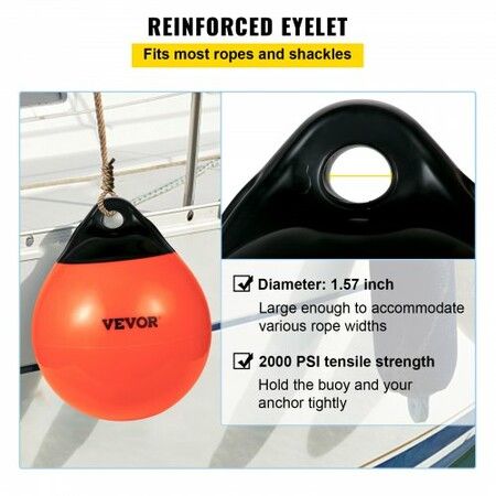 Boat Buoy Balls, 15\" Diameter Inflatable Heavy-Duty Marine-Grade PVC Marker Buoys, Round Boat Mooring Buoys, Anchoring, Rafting, Marking, Fishing, Orange