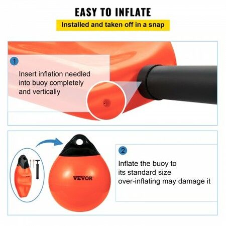 Boat Buoy Balls, 15\" Diameter Inflatable Heavy-Duty Marine-Grade PVC Marker Buoys, Round Boat Mooring Buoys, Anchoring, Rafting, Marking, Fishing, Orange