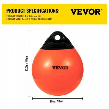 Boat Buoy Balls, 15\" Diameter Inflatable Heavy-Duty Marine-Grade PVC Marker Buoys, Round Boat Mooring Buoys, Anchoring, Rafting, Marking, Fishing, Orange