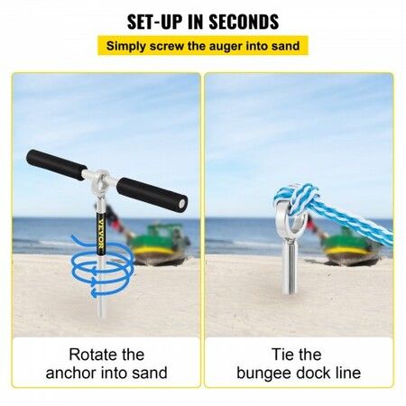 Sand Anchor, 36\" Length Auger to The Beach and Sandbar, 316 Stainless Steel Screw Anchor with Removable Handle, Bungee Line & Carry Bag, for Jet Ski PWC Pontoon Kayak