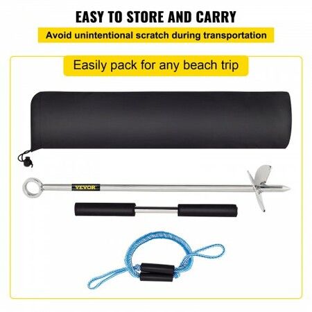 Sand Anchor, 18\" Length Auger to The Beach and Sandbar, 316 Stainless Steel Screw Anchor with Removable Handle, Bungee Line & Carry Bag, for Jet Ski PWC Pontoon Kayak