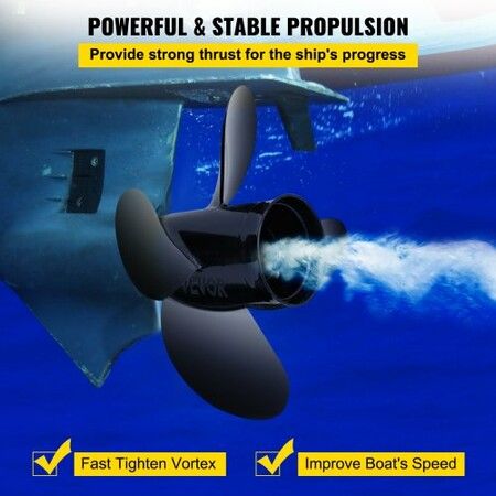 Outboard Propeller, Replace for OEM 48-8M0084495, 4 Blades 14\" x 19\" Aluminium Boat Propeller, Compatible with 135-300HP 2-Stroke & 4-Stroke Outboards, Alpha&Bravo I Stern-Drives, RH