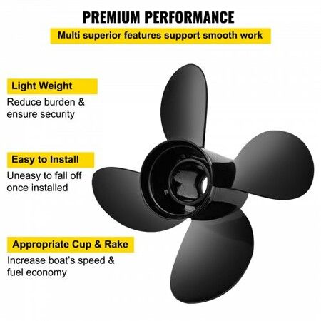 Outboard Propeller, Replace for OEM 48-8M0084495, 4 Blades 14\" x 19\" Aluminium Boat Propeller, Compatible with 135-300HP 2-Stroke & 4-Stroke Outboards, Alpha&Bravo I Stern-Drives, RH