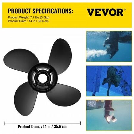 Outboard Propeller, Replace for OEM 48-8M0084495, 4 Blades 14\" x 19\" Aluminium Boat Propeller, Compatible with 135-300HP 2-Stroke & 4-Stroke Outboards, Alpha&Bravo I Stern-Drives, RH