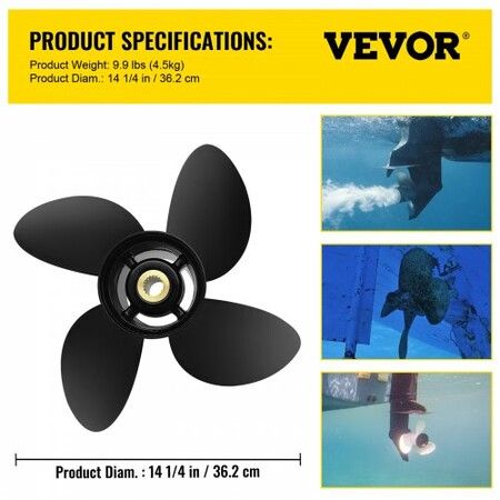 Outboard Propeller, Replace for OEM 3587522, 4-Blade 14 1/4\" x 19\" Pitch Aluminium Boat Propeller, Compatible with Volvo Penta SX Drive All Models, with 19 Tooth Splines, RH