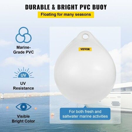 Boat Buoy Ball, 21\" Diameter Inflatable Heavy-Duty Marine-Grade Vinyl Marker Buoy, Round Boat Mooring Buoy, Anchoring, Rafting, Marking, Fishing, White