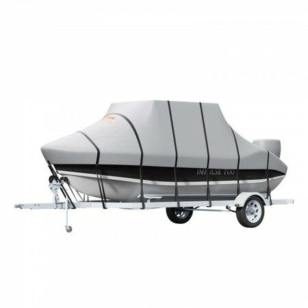 T Top Boat Cover, 24'-26' Waterproof Trailerable T-Top Boat Cover, 600D Marine Grade PU Oxford, with Windproof Buckle Straps, for Center Console Boat with T Top Roof, Fits 24'-26'L x 106"W, Grey