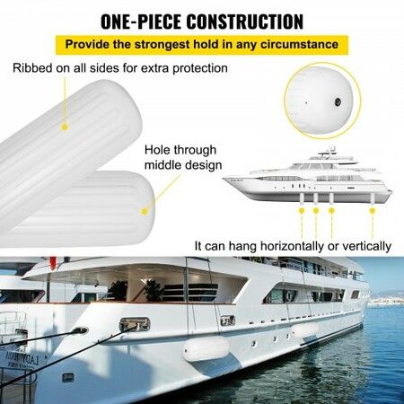 4 Ribbed Boat Fender 10" x 28" White Center Hole Bumper Mooring Protection