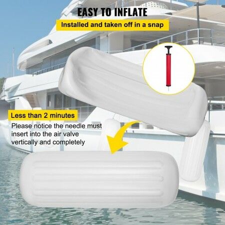 4 Ribbed Boat Fender 10" x 28" White Center Hole Bumper Mooring Protection