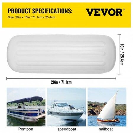 4 Ribbed Boat Fender 10" x 28" White Center Hole Bumper Mooring Protection