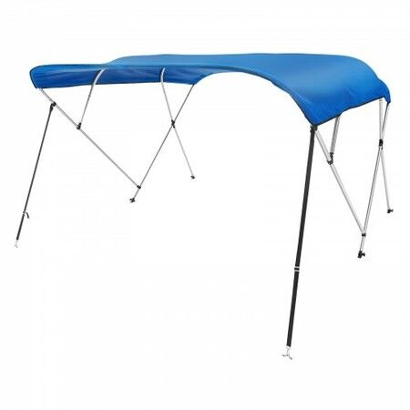 4 Bow Bimini Top Boat Cover, 900D Polyester Canopy with 1" Aluminum Alloy Frame, Waterproof and Sun Shade, Includes Storage Boot, 2 Support Poles, 4 Straps, 8'L x 54"H x 91"-96"W, Pacific Blue