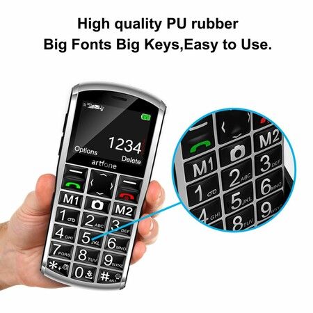 4G VoLTE One Click Unlock Big Button Large Fonts Senior Elderly Mobile Phone High Volume Speakers SOS Button USB C Powered 1400mAh Battery Sliver