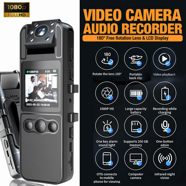 Portable 1080P Video Camera Back Clip-On Hd Smart Noise Reduction Recording Sports Camera Conference Recorder