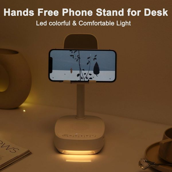 3-in-1 Cell Phone Stand with Wireless Bluetooth Speaker and Night Light,Adjustable Height,HD Surround Sound Perfect for Home,Outdoors-White