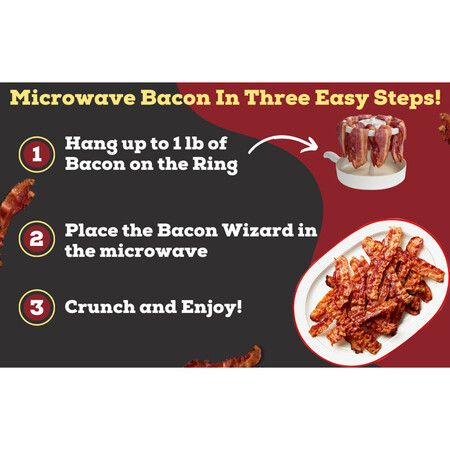 Microwave Bacon Cooker, Bacon Wizard Cooks 1LB of Bacon and Reduces Fat by 40% Crispier, Quicker Bacon Every time, Grease Catcher Makes Clean Up Simple Easily Meal Prep in Kitchen or Dorm