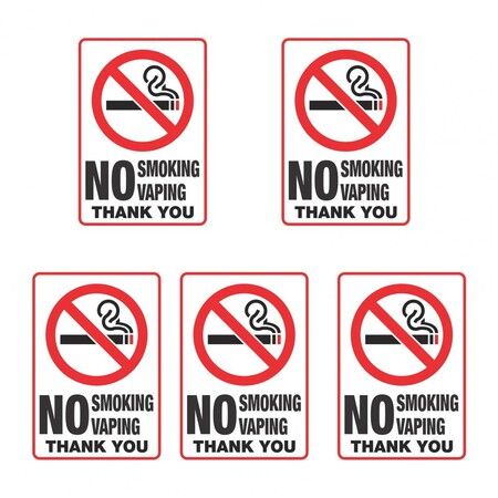 5 Pack No Smoking Vaping Sign Sticker UV Protected Indoor Outdoor Business Safety Signs