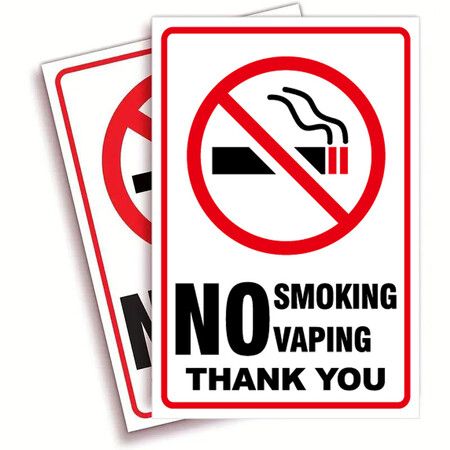 5 Pack No Smoking Vaping Sign Sticker UV Protected Indoor Outdoor Business Safety Signs