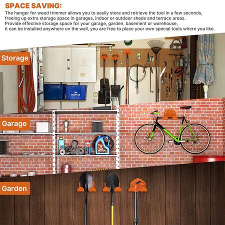 Garage Storage Garage Organizer Trimmer Rack Garden Power Tool Hanger for Grass Trimmer, Hedge Trimmer, Garage Wall, Garage Trimmer, Garden Tools, 2 Pack