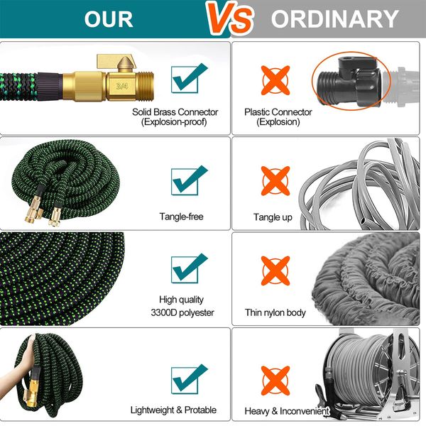 Expandable Garden Hose 100ft with 10 Function Nozzle Sprayer,Lightweight Flexible Water Hose with Durable Collapsible Latex Core Solid Brass Fittings,15M Retractable Stretch Hose (30M Green)