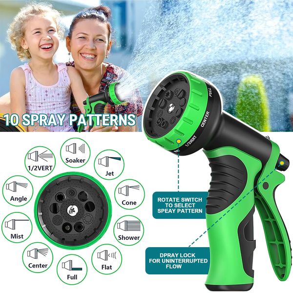 Expandable Garden Hose 50ft with 10 Function Nozzle Sprayer,Lightweight Flexible Water Hose with Durable Collapsible Latex Core Solid Brass Fittings,15M Retractable Stretch Hose (15M Green)