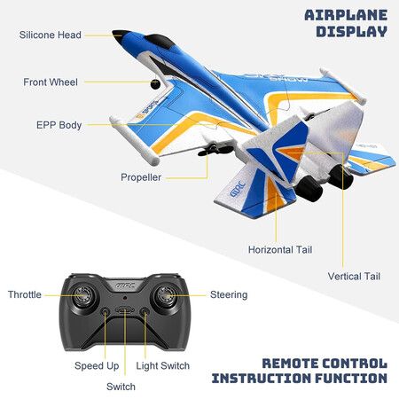 Remote Control Airplanes, 2.4 Ghz RC Glider with LED Lights, Fighter Jet with Smart Gyroscope System, Easy to Fly RC Fighter for Beginner Kids