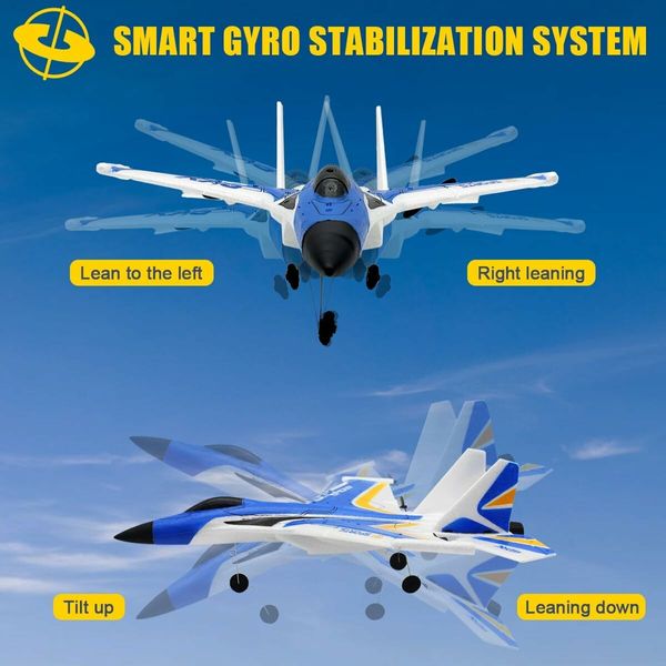 Remote Control Airplanes, 2.4 Ghz RC Glider with LED Lights, Fighter Jet with Smart Gyroscope System, Easy to Fly RC Fighter for Beginner Kids