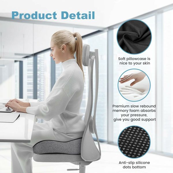 Pressure Relief Seat Cushion for Long Period Sitting on Office Chair, Wheelchair, Car Seat, Home Seat, Memory Foam Hemorrhoids Pillow for Hip, Tailbone