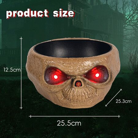 Halloween Candy Bowl Dish with Hand Spooky Decoration Props LED Eyes and Sound for Haunted House Horror Party Table Decor, Khaki