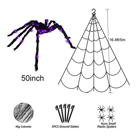 Halloween Spider Decorations with LED Lights, Giant Spider Indoor Halloween Decorations, Realistic Large Scary Spider Halloween Decor for Home, Yard, Party