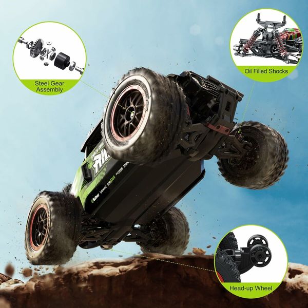 1:14 4WD RC Truck  2.4GHz  Remote Control LED HEAD LIGHTS Toy Cars Off Road Vehicle Climbing Racing OffRoad  All Terrain Monster TruckDual Batteries