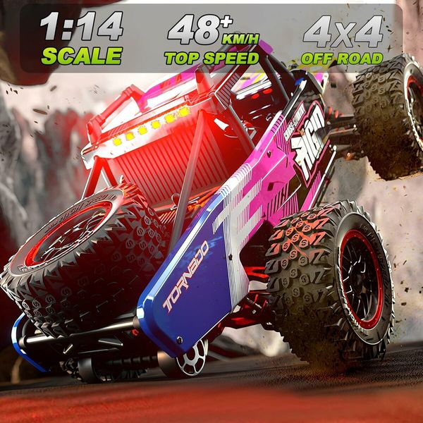 1:14 4WD RC Truck  2.4GHz  Remote Control LED HEAD LIGHTS Toy Cars Off Road Vehicle Climbing Racing OffRoad  All Terrain Monster TruckDual Batteries