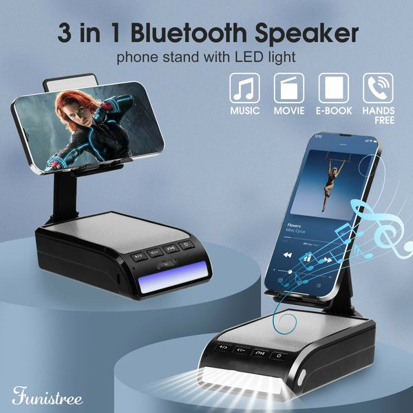 Cell Phone Stand with Wireless Bluetooth Speaker,LED Light, Anti-slip Design Phone Holder Cool Tech Gadgets