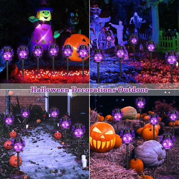 Spooky Skulls Purple Solar Torch Lights,Solar Halloween Lights Outdoor,Halloween Decorations Outside for Yard Pathway Lawn Party,Purple Light 12Pack